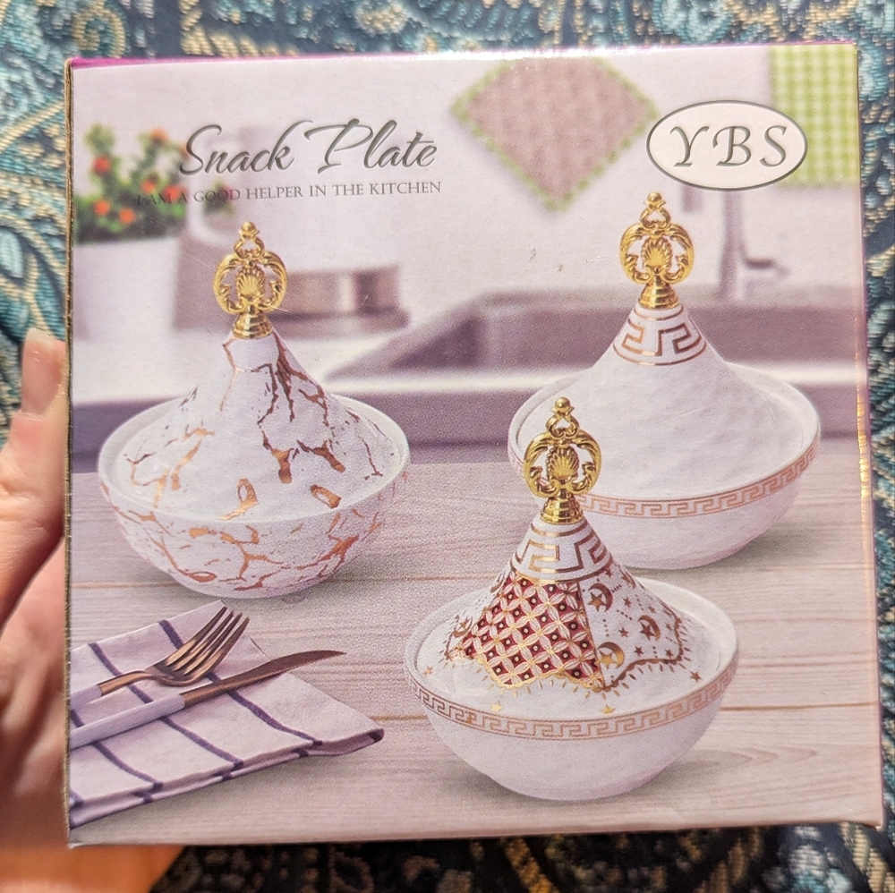 YBS White and Gold Snack Plate Set